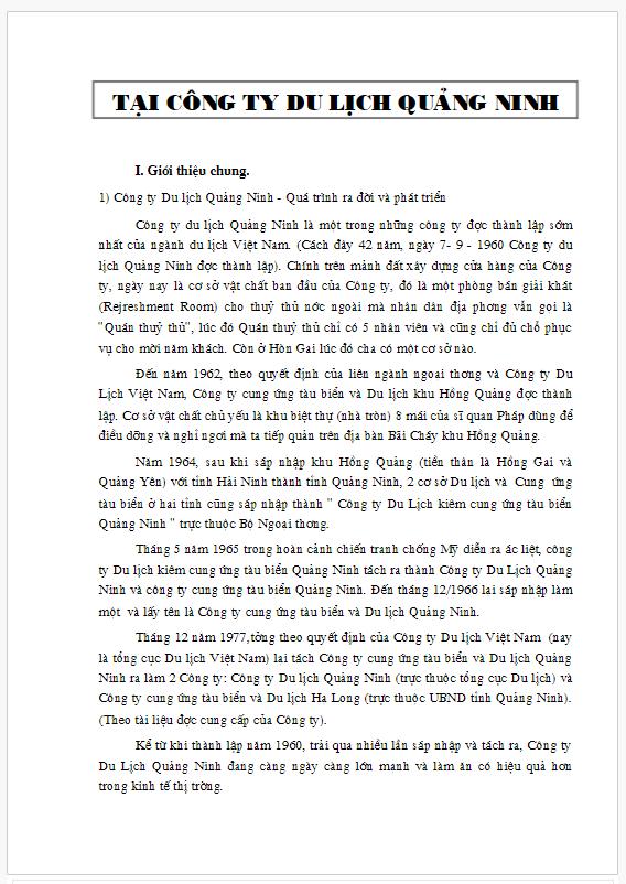 Báo cáo thực tập tại Công ty du lịch Quảng Ninh