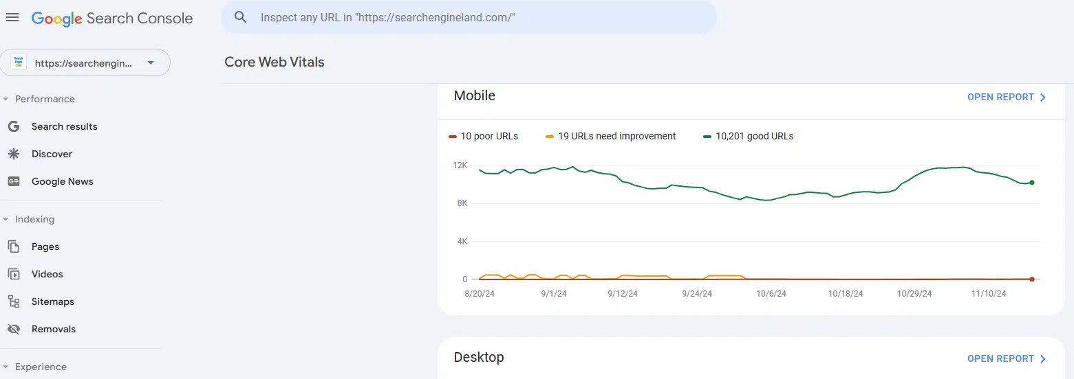 GSC - Core Web Vitals report - Mobile