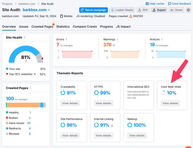 Semrush Site Audit - barkbox