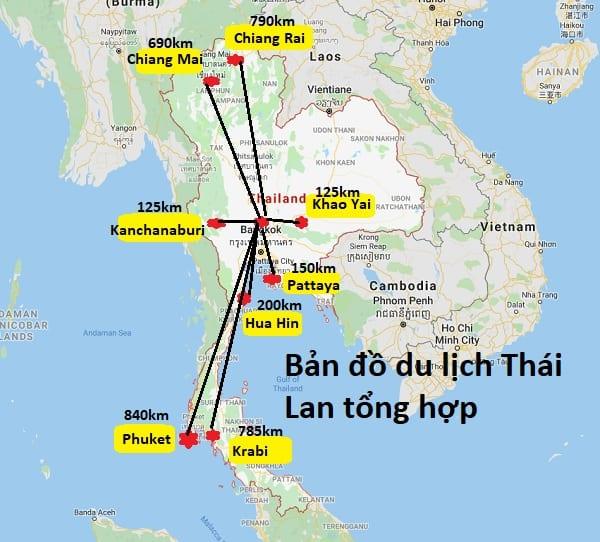 Bản đồ các địa điểm du lịch ở Thái Lan