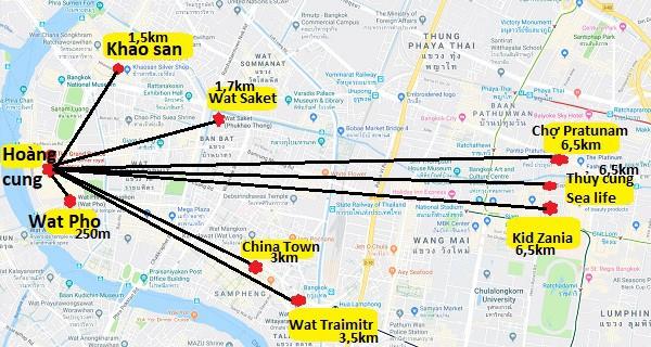 Bản đồ các địa điểm du lịch ở trung tâm Bangkok