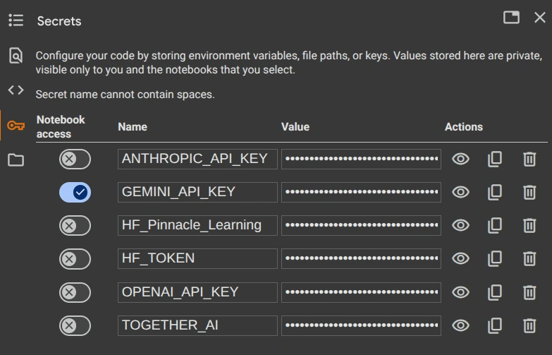 Secret keys in colab